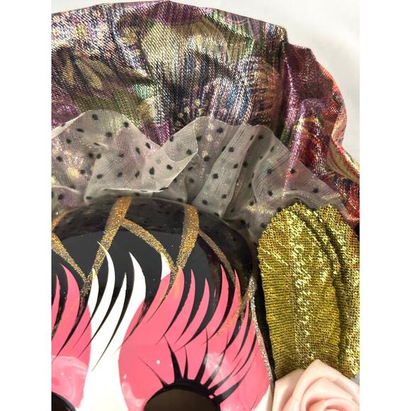 Vintage 1980s Mardi Gras Wall Mask 8" Pink Style Wall Hanging Decor Fabric - Picture 6 of 14